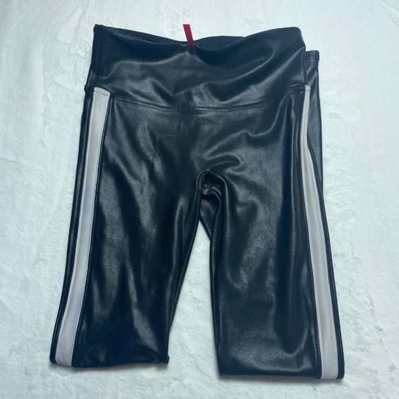 Spanx black faux leather ankle legging white racing stripe size small - Picture 5 of 8